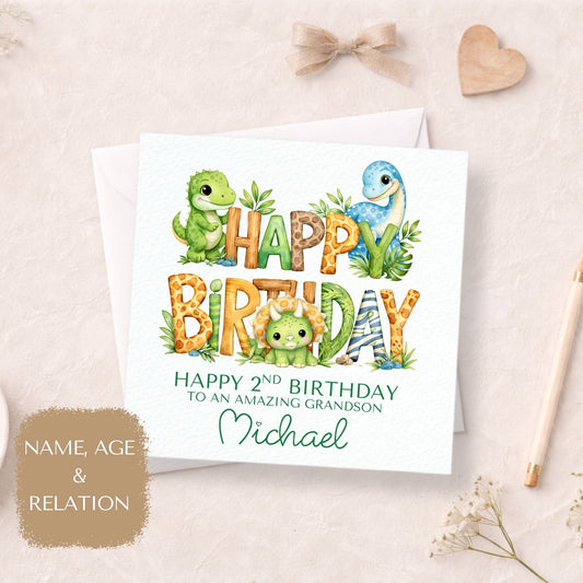 Personalised Birthday Card Any Age, Dinosaur Birthday Card for Kids