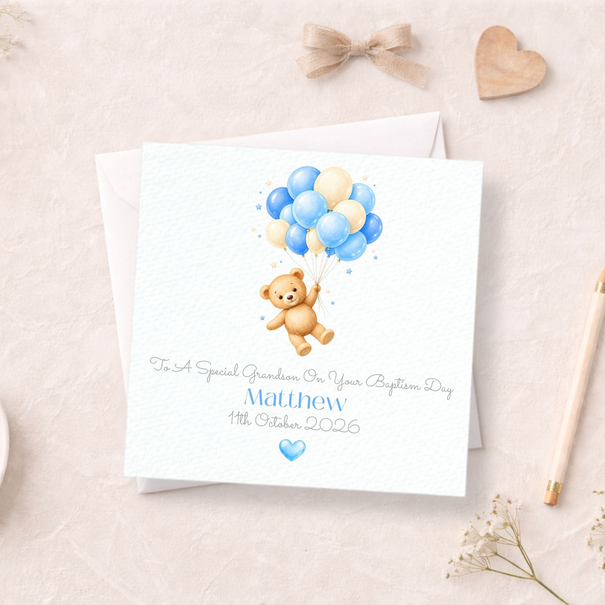 Personalised Blue Christening or Baptism Card
