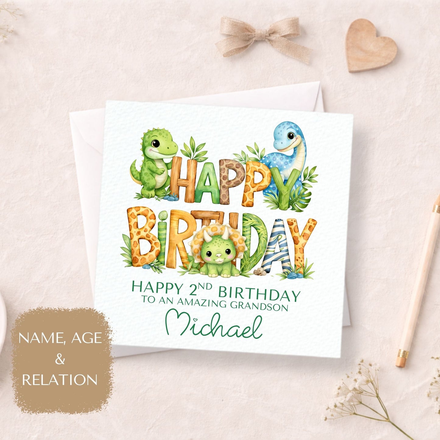 Personalised Birthday Card Any Age, Dinosaur Birthday Card for Kids