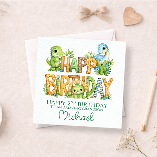 Personalised Birthday Card Any Age, Dinosaur Birthday Card for Kids