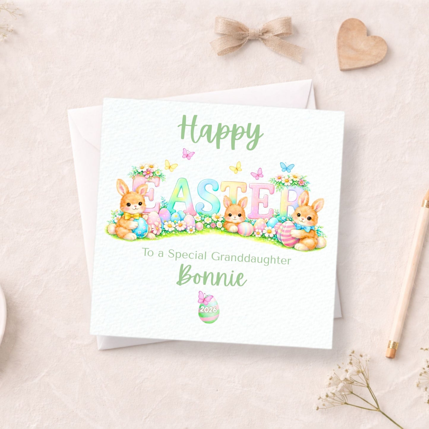 Personalised Easter Bunny Card - Happy Easter Card with Name