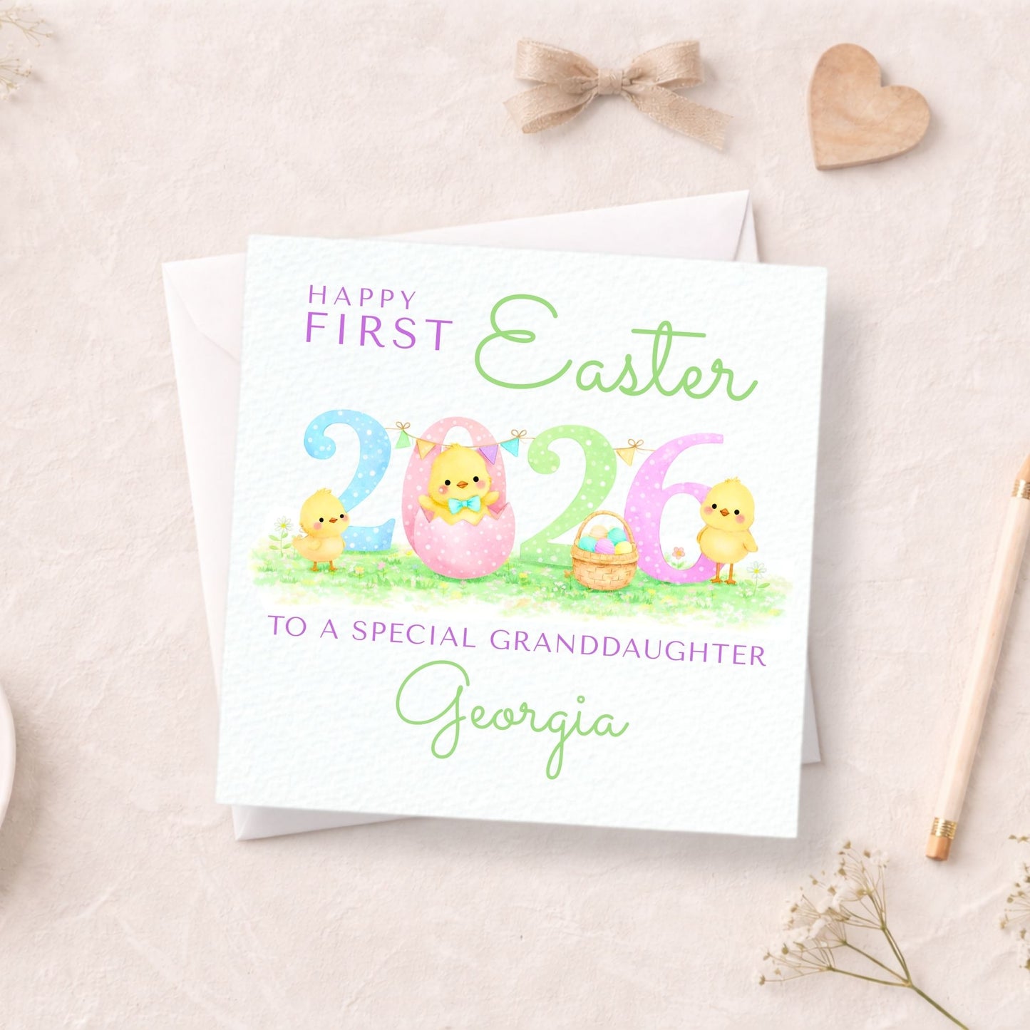 Personalised First Easter Card 2026 - Cute Chick & Easter Egg Card