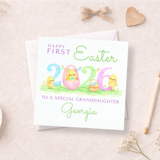 Personalised First Easter Card 2026 - Cute Chick & Easter Egg Card