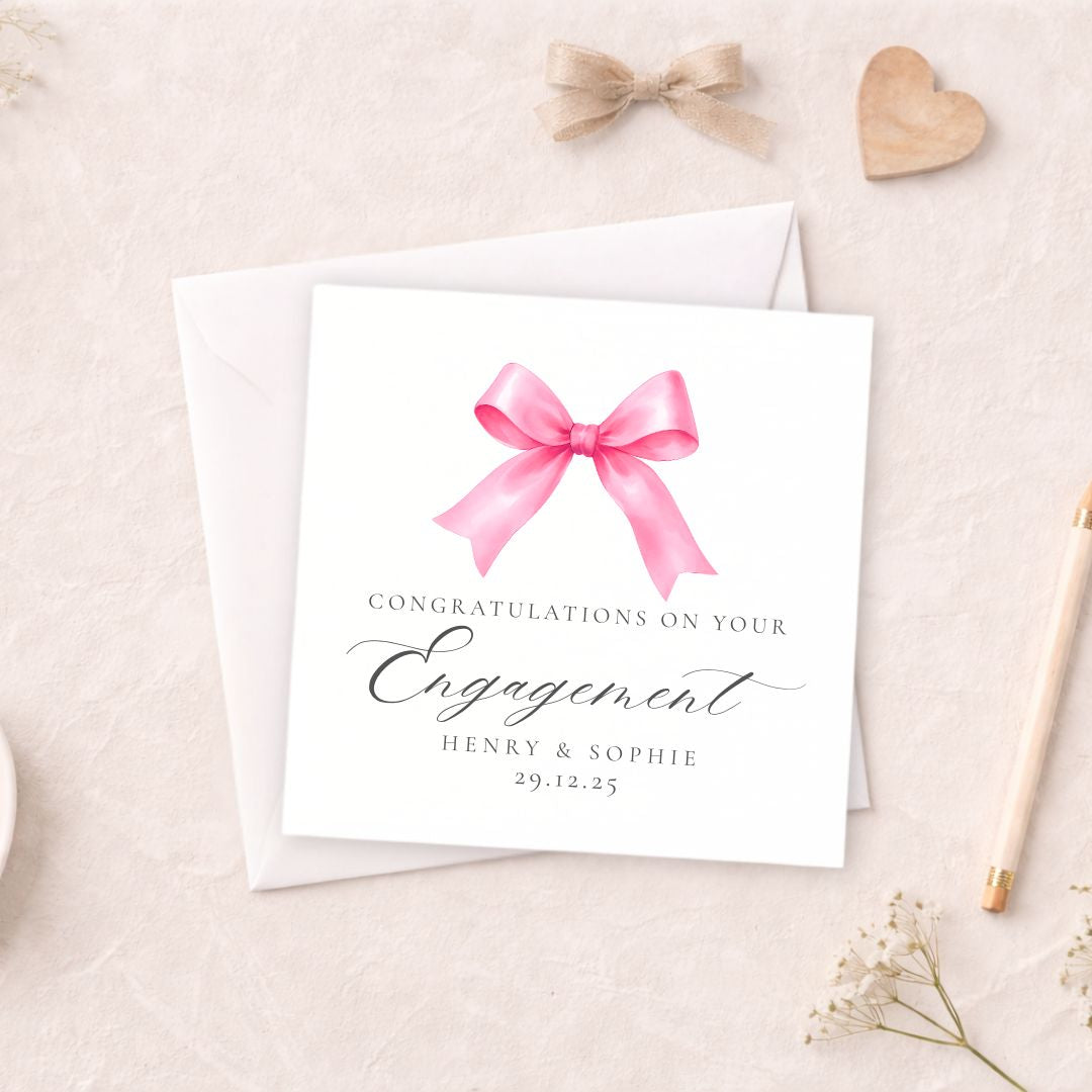Personalised Engagement Card -  Pink Bow Design