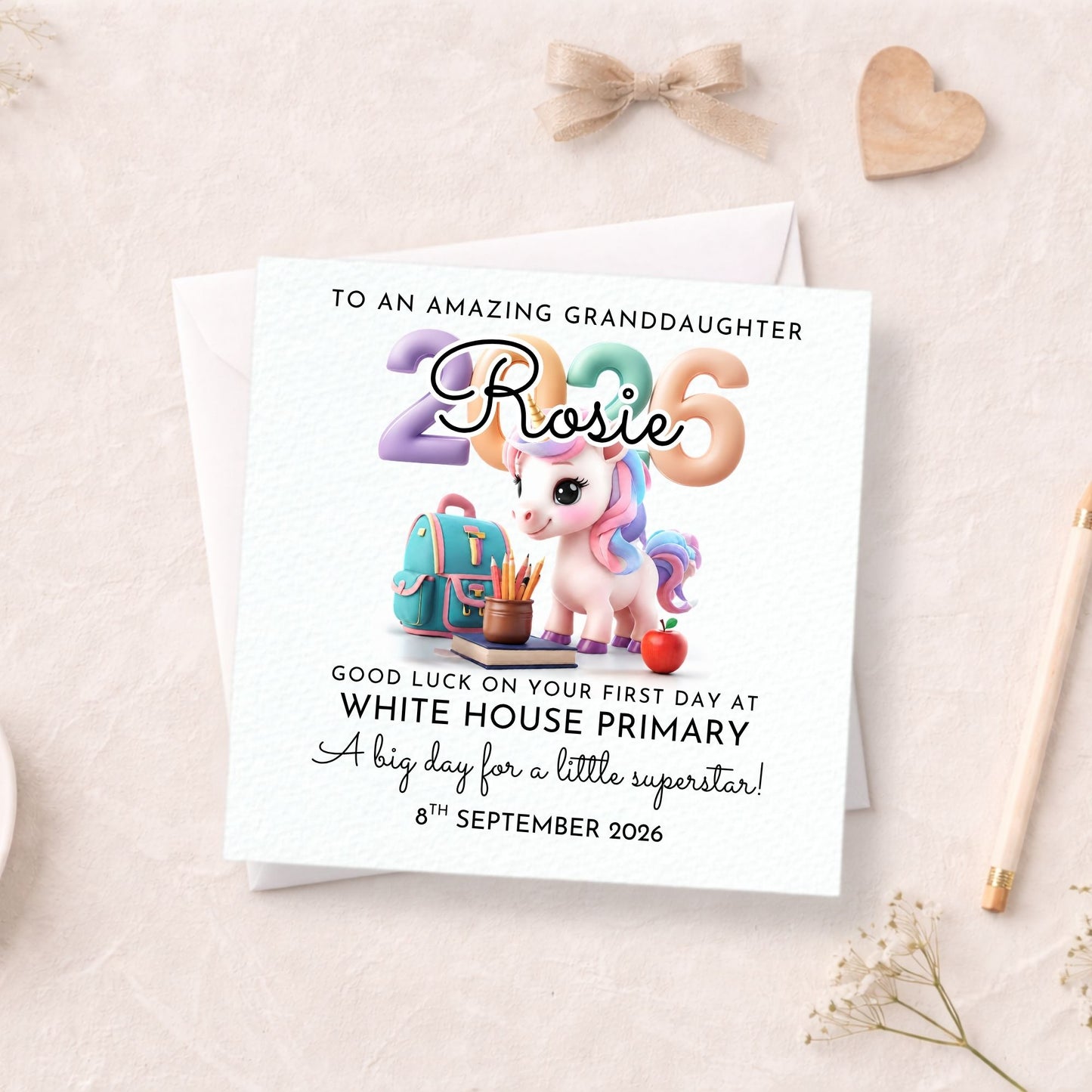 Girls First Day at School Card 2026