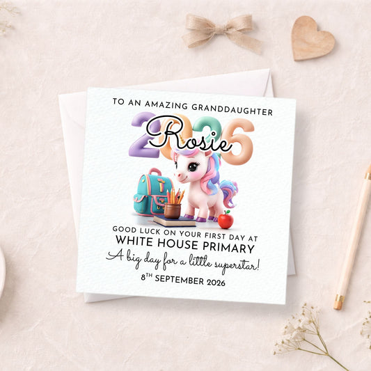Girls First Day at School Card 2026