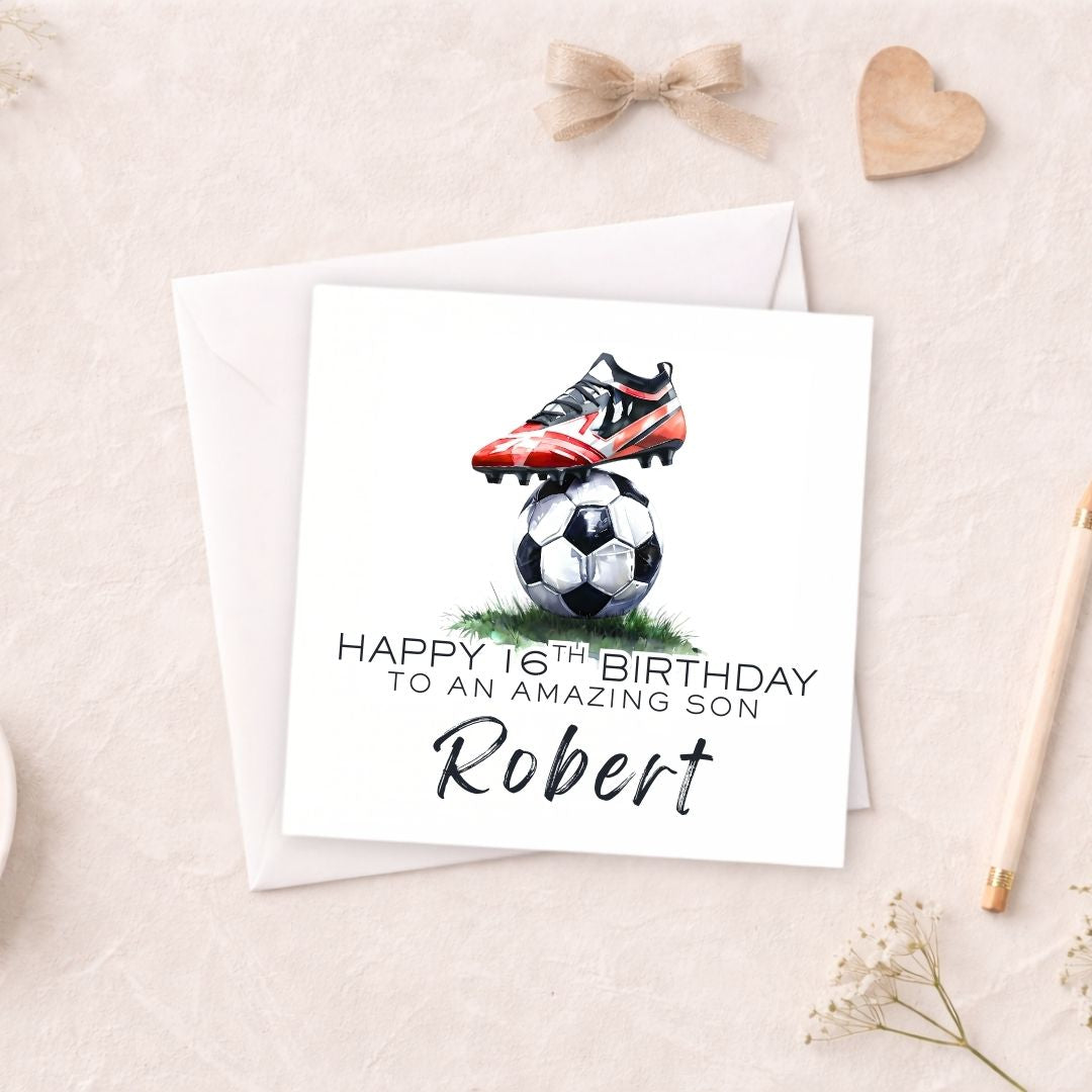 Personalised Football Birthday Card - Any Age & Any Relation - Red