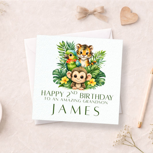 Personalised Jungle Birthday Card - Safari Animals Birthday Card for Children