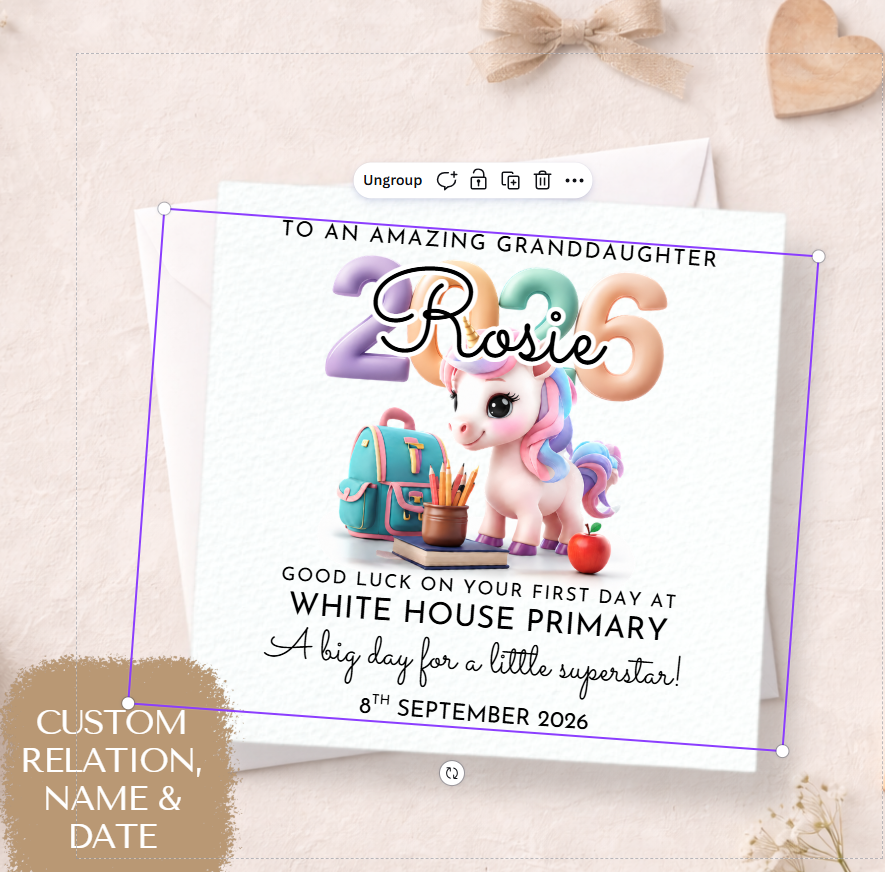 Girls First Day at School Card 2026