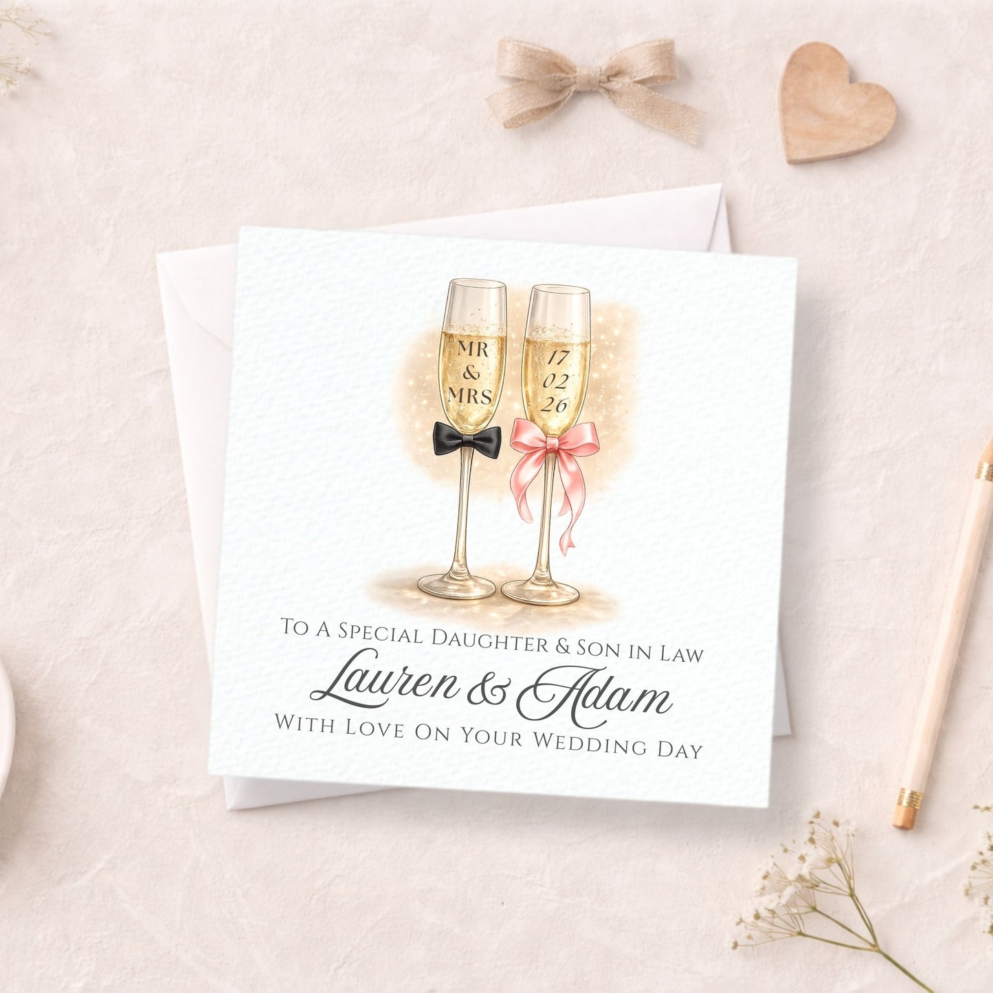 Personalised Wedding Card - Champagne Glass Design