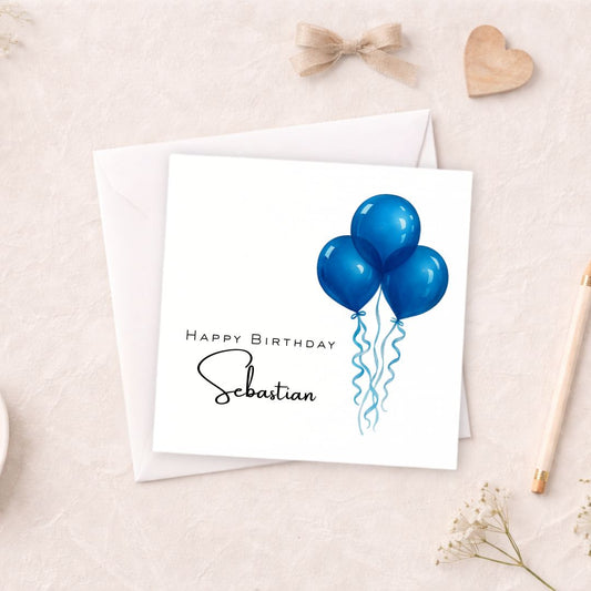 Personalised Birthday Card - Blue Balloon Birthday Card