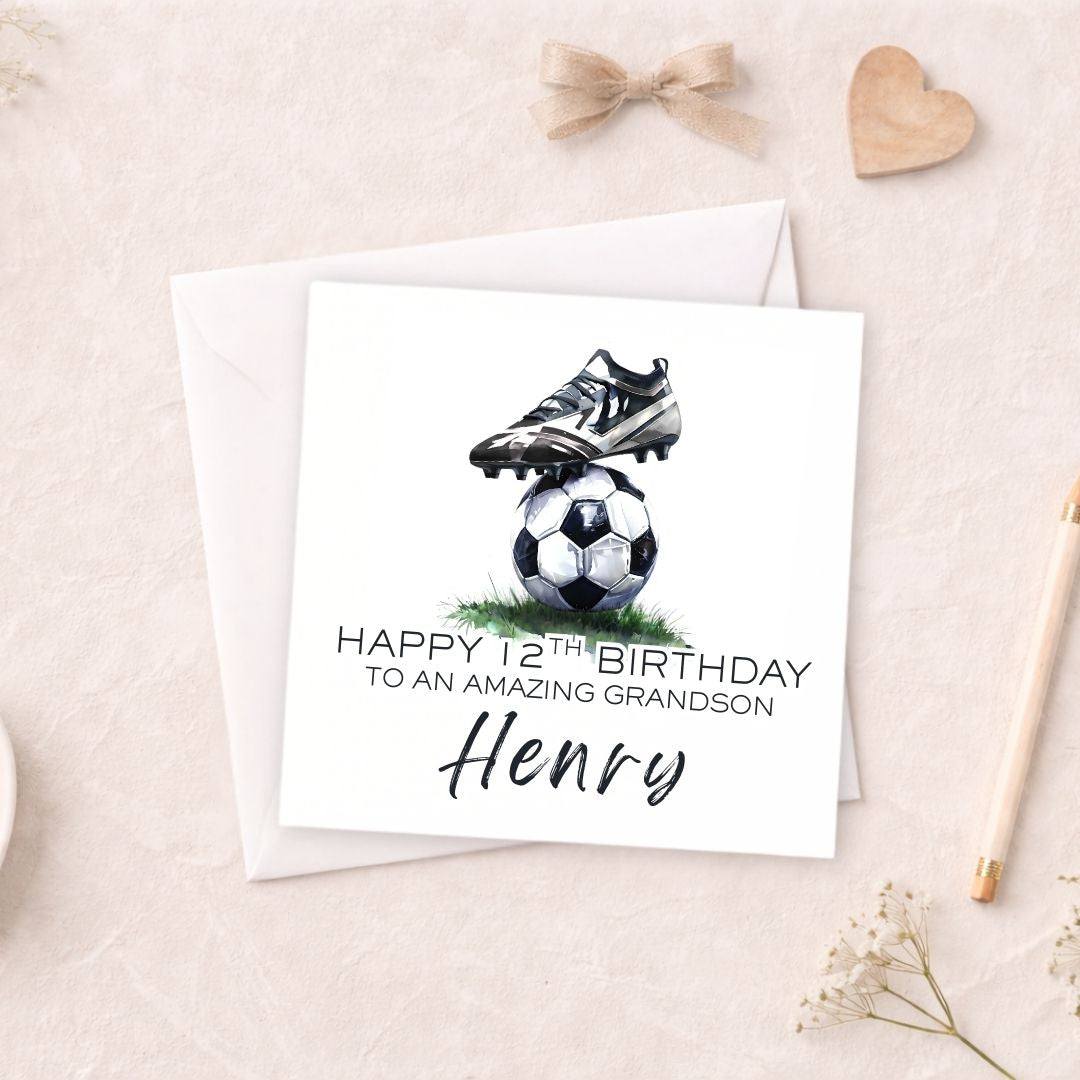 Personalised Football Birthday Card - Any Age & Any Relation - Black & White