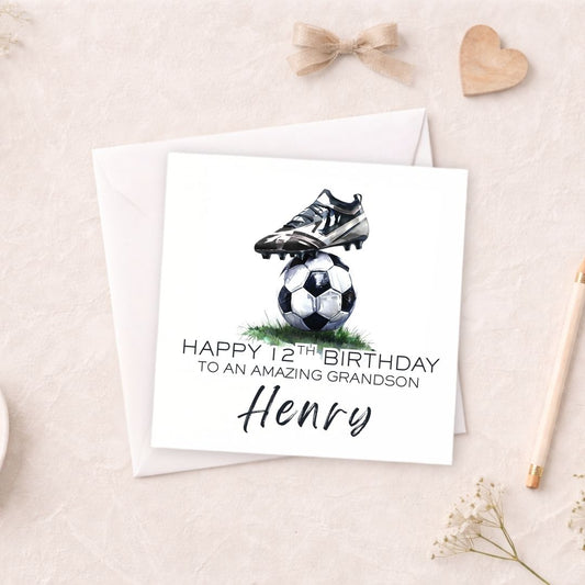 Personalised Football Birthday Card - Any Age & Any Relation - Black & White