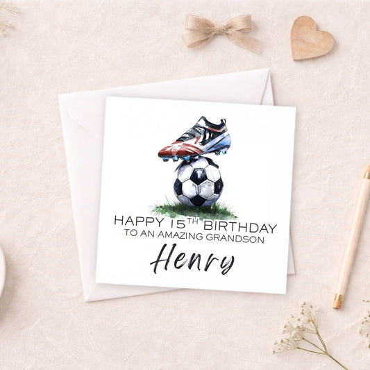 Personalised Football Birthday Card - Any Age & Any Relation - Claret & Blue