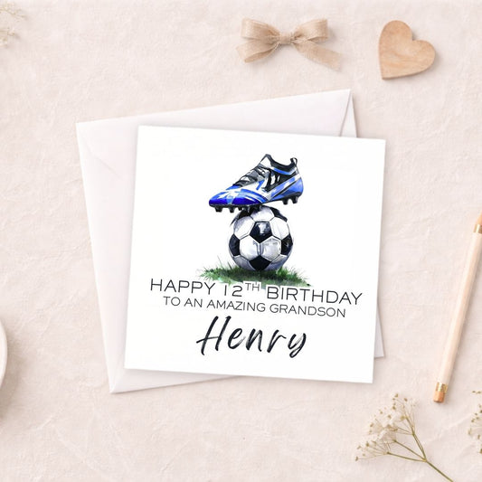 Personalised Football Birthday Card - Any Age & Any Relation - Dark Blue