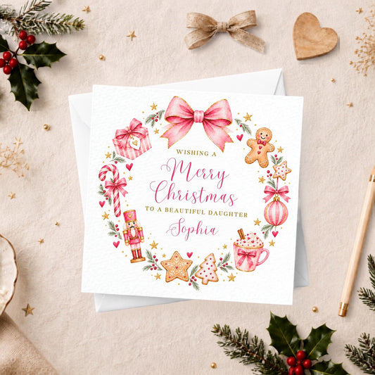 Personalised Pink Christmas Card for Her