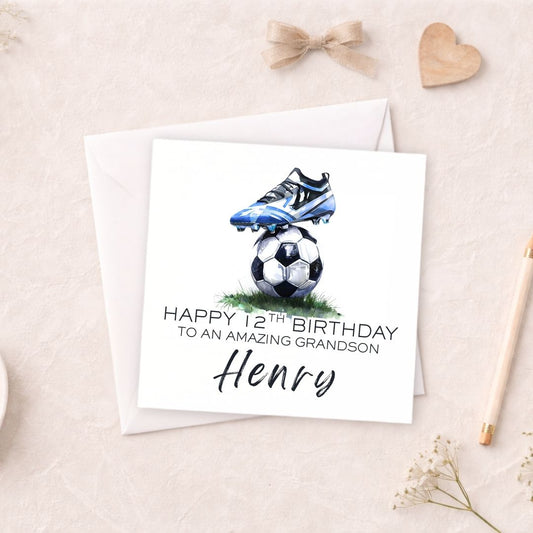 Personalised Football Birthday Card - Any Age & Any Relation - Light Blue