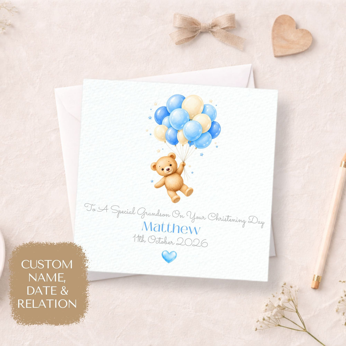 Personalised Blue Christening or Baptism Card
