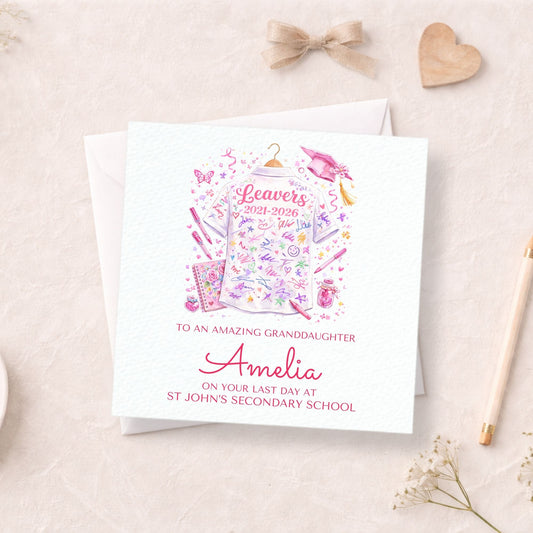 Personalised Year 11 Leavers Card Pink - GCSE Graduation Card