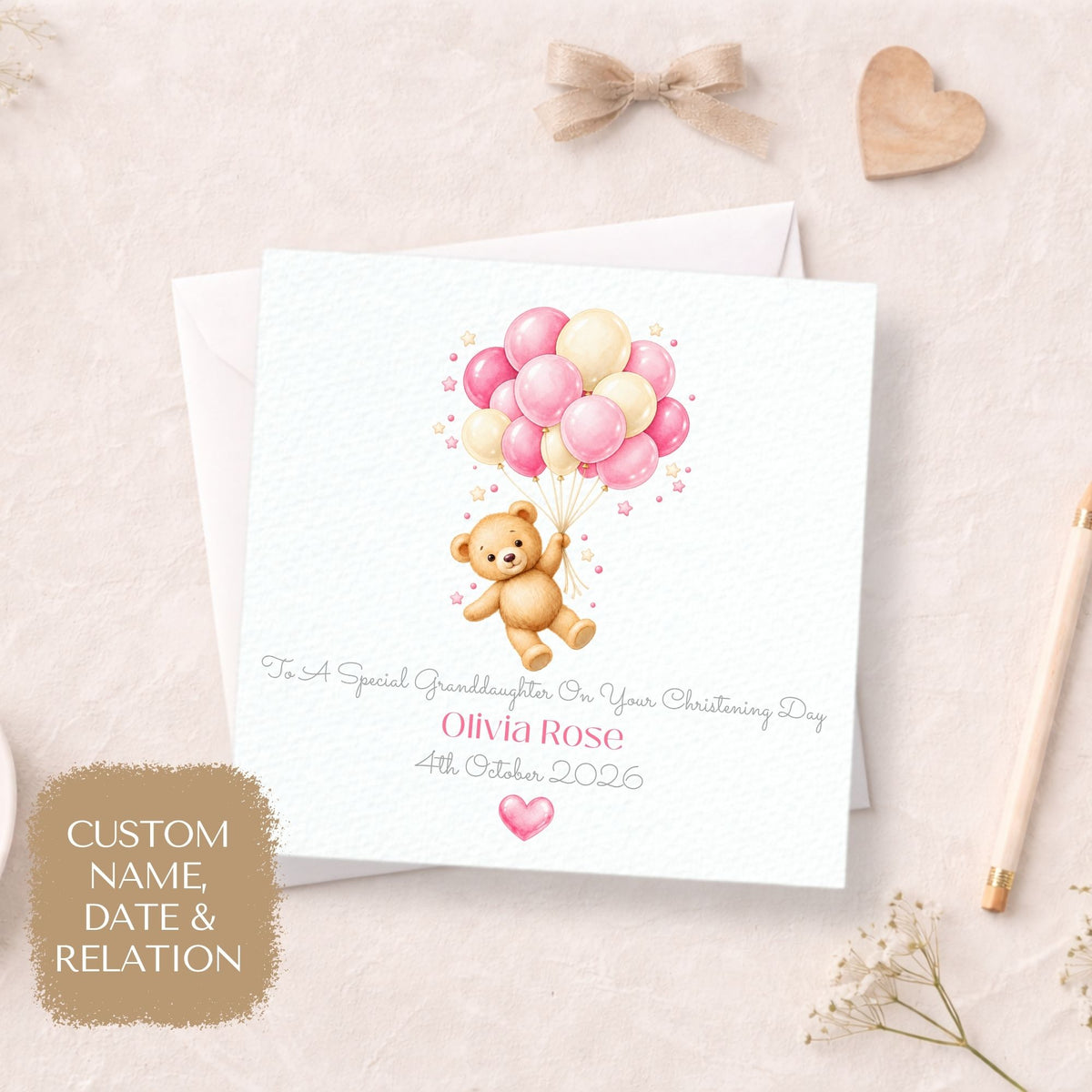 Personalised Pink Christening or Baptism Card