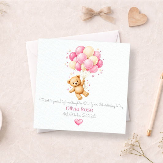 Personalised Pink Christening or Baptism Card