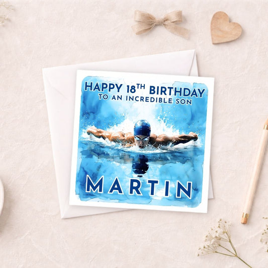 Personalised Swimming Birthday Card – Any Age & Any Relation