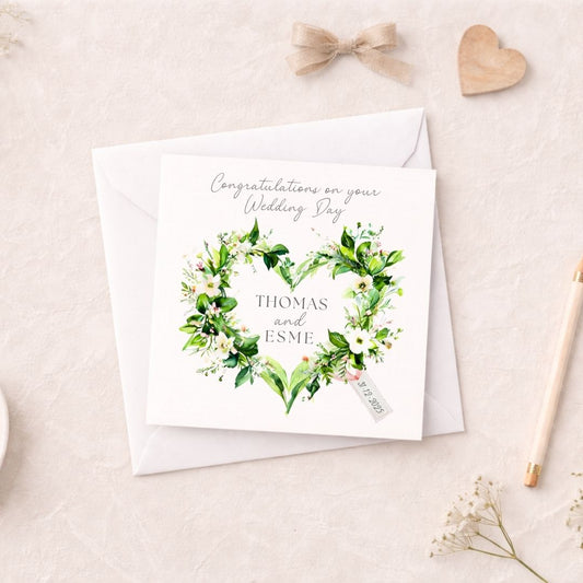 Personalised Wedding Card - Floral Heart Wreath